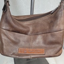 VTG Fossil Leather Shoulder Bag Brown Pebble Leather Logo Pocket Single ... - £16.96 GBP