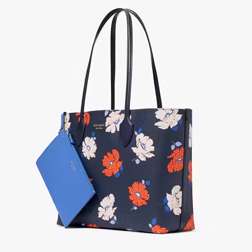 NWB Kate Spade Bleecker Dotty Floral Large Navy Tote + Pouch KF799 Gift Bag FS