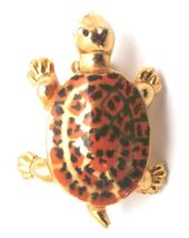 Vintage Turtle Brooch Gold Tone Orange Shell 1950s Itty Bitty 1" - $18.76