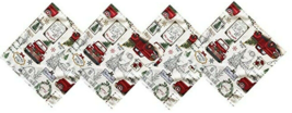 Red Farm Truck Fabric Holiday Napkins Christmas Farm Fresh Set of 4 Country - £19.20 GBP