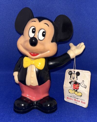 Vintage 1960s Disney Productions Mickey Mouse Plastic Bank With Stopper And Tag - £10.19 GBP