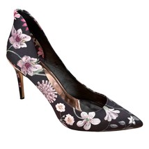 Ted Baker Purple Pink Black Satin Leather Neevo 3 Pumps Heels size 41 / ... - $56.47