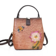 Retro Handbag Women Bucket Bag 2022 New Genuine Leather Handmade Embossi... - £93.74 GBP