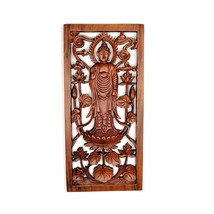 Teak Carved Wooden Wall Art Sculpture Decoration Panel - Standing Buddha Yoga Pe - £141.14 GBP
