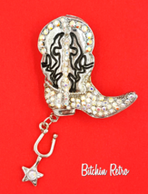 Rhinestone Cowboy Boot Pin and Pendant Western Style Brooch Star Spur Dangle - £10.98 GBP