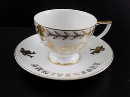 Vintage LEFTON JAPAN 50th Wedding Anniversary Tea Cup &amp; Saucer Gold Applique - £10.51 GBP