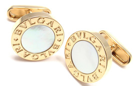 Authentic! Bvlgari Bulgari 18k Yellow Gold Mother Of Pearl Cufflinks - £1,913.20 GBP