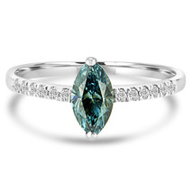 Marquise Cut Diamond Engagement Ring Fancy Blue Treated 14K White Gold 0.83 TCW - £1,102.52 GBP