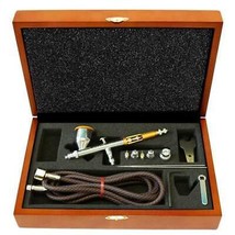 Double Action Gravity Feed Airbrush with Wood Case - £134.03 GBP