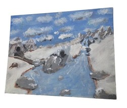 Hand Painted Art Artwork Painting Paint Cabin Winter River Landscape 14&quot;... - $19.59