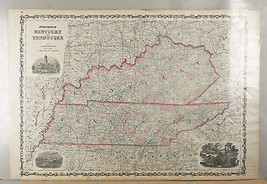 Johnson &amp; Browning 1860s Mappa Di Kentucky/Tennessee - £157.86 GBP