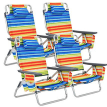 4-Pack 5-Position Outdoor Folding Backpack Beach Reclining Chair with Pi... - £241.37 GBP