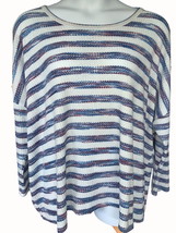 Lane Bryant blue striped keyhole quarter sleeve lightweight sweater NWOT... - $24.03