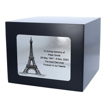 Paris urn for human ashes with Eiffel Tower and own text Personalized France urn - £134.14 GBP