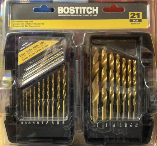 BOSTITCH Bostin-21M 21-Piece Titanium Drill Bit Set 1/16" to 1/2" - $18.22