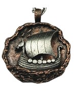 Viking Dragon Norse fighting ship with shields vintage silver Tone necklace - £14.69 GBP