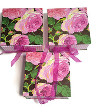 3 Hallmark Decorative Storage Gift  Boxes 5&quot;X5&quot; Pink Rose Ribbon Tie Closer - £23.45 GBP