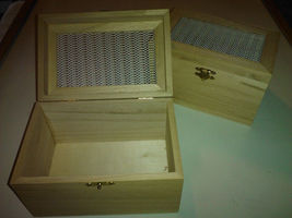 Unfinished Birch Wood Trinket/Jewelry/Recipe Chest Box 6.5&quot; x 4.5&quot; x 4&quot; w/ Mesh - £3.98 GBP