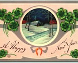 A Happy New Year Night Cabin Scene Four Leaf Clovers 1915 DB Postcard G12 - $2.92
