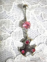 UNIQUE PINK CRYSTAL ACCENT CELTIC PRIDE SHIELD &amp; PINK CZ BELLY BAR NAVEL... - $3.99