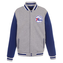 NBA Philadelphia 76ers Reversible Full Snap Fleece Jacket JHD 2 Front Logos  - £94.16 GBP