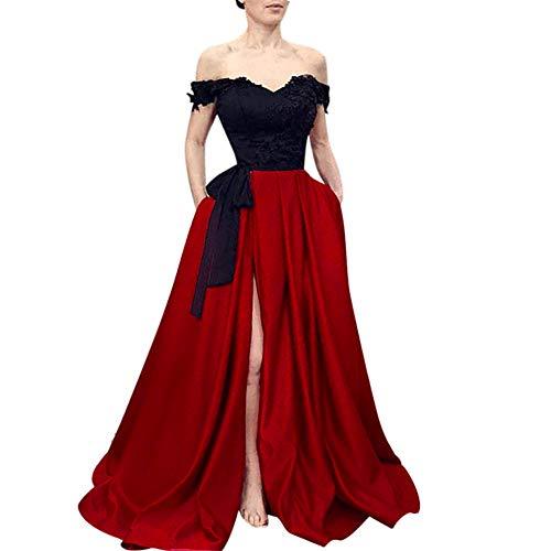 Off The Shoulder Black Top Long Front Slit Evening Prom Dresses Wine Red US 4