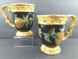 2 Certified International Pompeii Raymond Waites Footed Mugs Set Fruit Mint Cups - £23.04 GBP