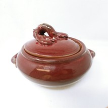 Bowl Serving Bowl Lobster Lid Glazed Pottery Burgundy Vintage Kitchen Decor - $46.48
