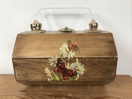 Vintage 70s Wooden Butterfly Collage Decoupage Octagonal Hardshell Box P... - $79.99