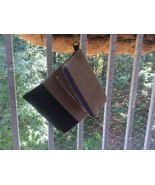 Natural Burlap/Black leather foldover wristlet clutch purse. - $11.88