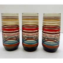 Lot of 3 Smoked Anchor Hocking Multi Colored Striped Tumblers Glasses 6&quot; Tall - £26.14 GBP