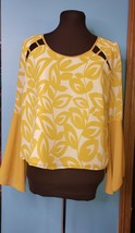 Umgee Women&#39;s Size L Boho Mustard Yellow Lined Flared Bell Sleeve Top - £20.52 GBP