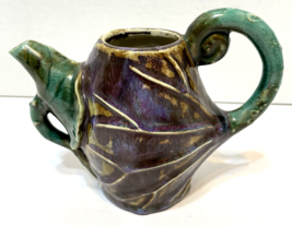 Vintage Majolica Pottery Ceramic Purple Green Teapot Lily Pad No Lid 5 inches - £18.04 GBP
