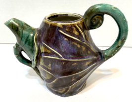 Vintage Majolica Pottery Ceramic Purple Green Teapot Lily Pad No Lid 5 inches - £17.59 GBP