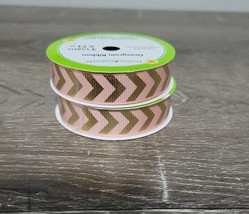 (2) Floral Garden Grosgrain Ribbon, Peach &amp; Gold Chevron. 5/8&quot; x9&#39;. 3 Yards-NEW - £10.81 GBP