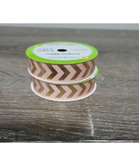 (2) Floral Garden Grosgrain Ribbon, Peach &amp; Gold Chevron. 5/8&quot; x9&#39;. 3 Ya... - $13.74