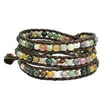 Bohemian Multi Layer Seven Color Jade Stone Tribal Beaded Wrap Leather Bracelet - £15.58 GBP