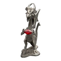 Rawcliffe Pewter Winged Dragon Holding Gem Egg # RF3951 Mystical Red Gem... - $23.36