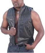 Vest Leather Mens Biker Genuine Motorcycle Jacket Men Sleeveless Size Bl... - $126.00+