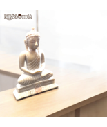 Bas-relief sculpture of a seated Burmese Buddha in white and grey soapstone - $1,231.19 MXN