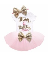 3 Piece Baby Girl First Birthday Dress Sequin Bow Tutu (Tops+Headband+Dr... - $41.09 CAD
