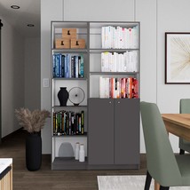 Micco 2-Piece 42&quot; Bookcase Set: 8 Shelves, Double Cabinet, Gray/White - $7,759.92 MXN