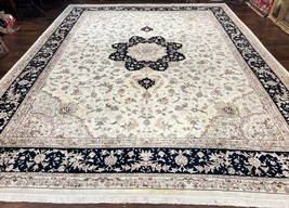 Sino Per&#39;sian Rug 12x15 Ivory Black Floral Medallion Large Palace Size Wool Silk - £4,831.18 GBP