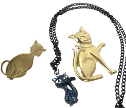 Lot of Vintage Cat Jewelry Pin Brooch Necklace kitty kitsch retro mod - £15.85 GBP