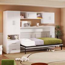 Twin Size Murphy Bed with Open Shelves and Storage Drawers,Built-in Wardrobe and - £1,064.50 GBP