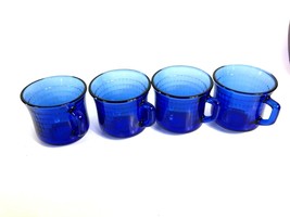 4 Forte Crisa Cobalt Blue Checkered Block Glass Tea Coffee Cups Mexico 6 Oz - $44.13