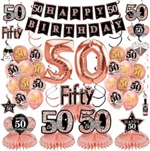 34Pcs 50th Birthday Decorations Kit for Women Rose Gold Happy 50 Birthda... - £31.78 GBP