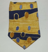 Biella men dress silk tie yellow with abstract art 60&quot; long 3.75&quot; wide ITALY - £26.35 GBP