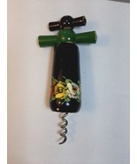 BEAUTIFUL Vintage Wooden Wine Corkscrew Hand Painted Flowers Floral Barware - £9.58 GBP