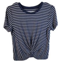 Hollister T Shirt Womens Size Small Navy White Striped Knit Knot Hem Pullover - £11.58 GBP